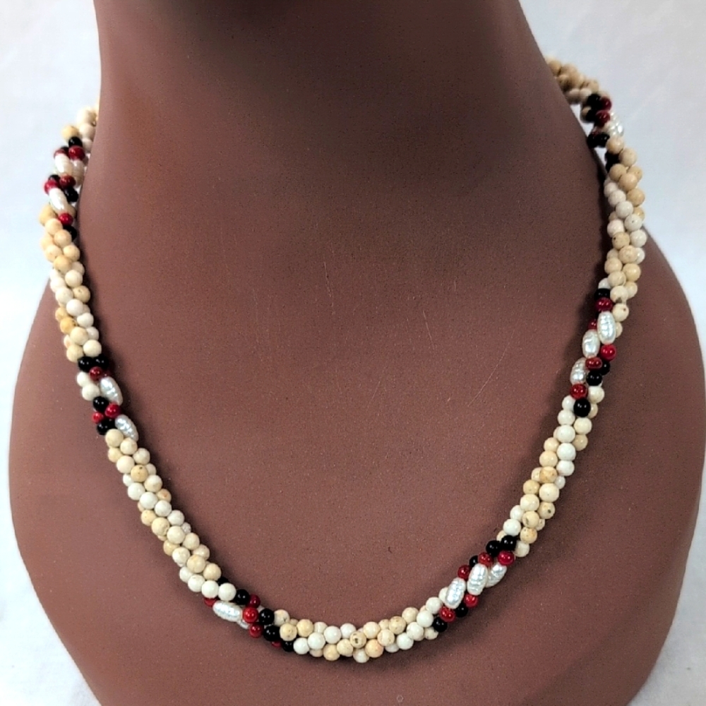 SEED PEARL TRIPLE STRAND BRAIDED CHOKER NECKLACE